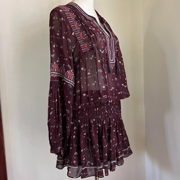 ULLA JOHNSON Gita Floral Georgette Mini Dress Bordeaux burgundy dress size 6 - Picture 3 of 8